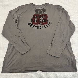 Harley-Davidson Long Sleeve Skull Graphic Tee Taupe Gray Men’s 3XL